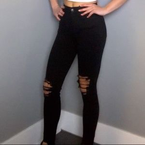 American Eagle Black Distressed Skinny Jeans